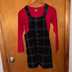 The Children's Place Red and Plaid Pinafore Dress Set